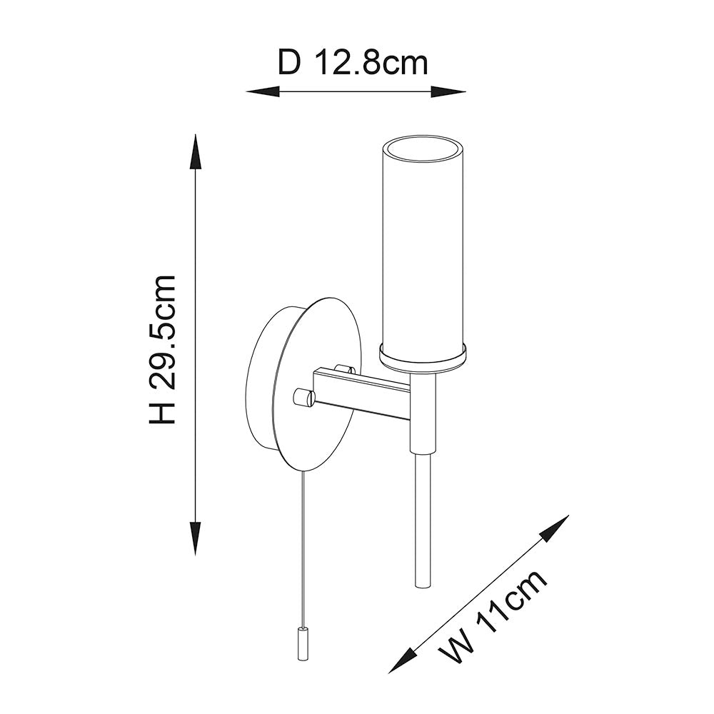 Bathroom Light Wall Semi-Flush Fitting with Glass Shade & Pullcord Switch | G9 | IP44 | Satin Brushed Gold