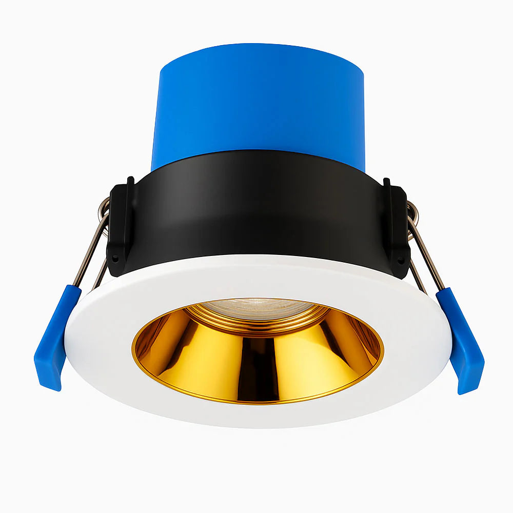 4CCT Fire Rated Dimmable Anti-Glare Downlight | LED 5-7W 650lm | CCT Tri-Colour | IP65 | White & Brass