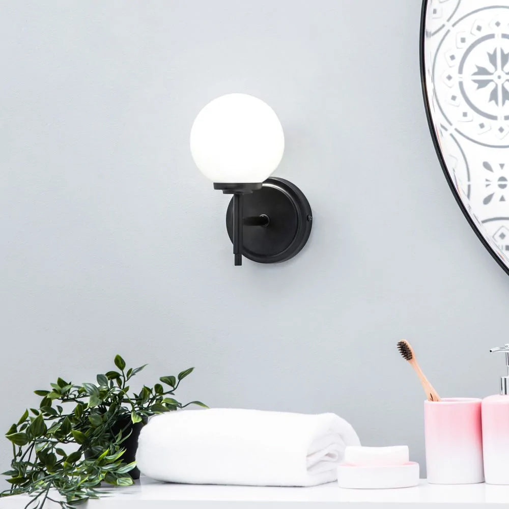 PORTO | Globe Glass Waterproof Wall Light Fitting | G9 | IP44 | Black