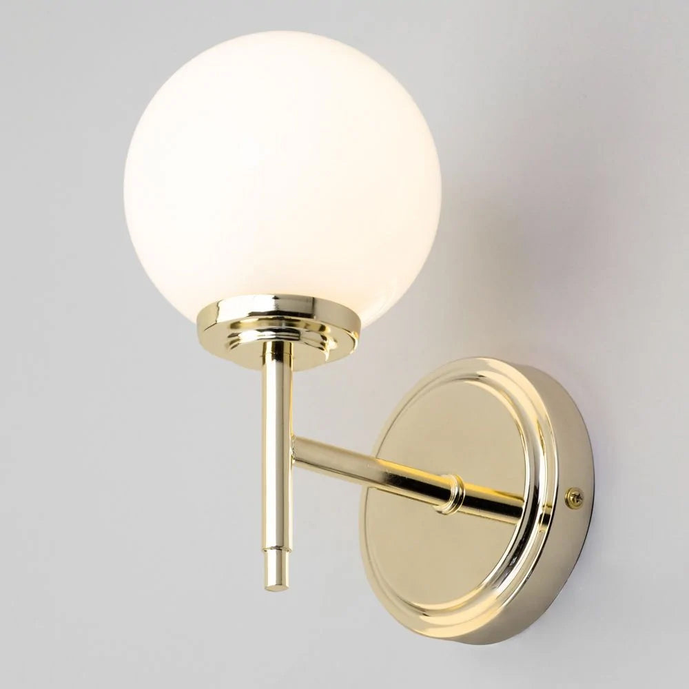 PORTO | Globe Glass Waterproof Kitchen Wall Light Fitting | G9 | IP44 | Polished Brass