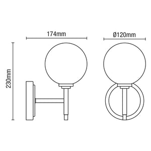 PORTO | Globe Glass Waterproof Wall Light Fitting | G9 | IP44 | Black