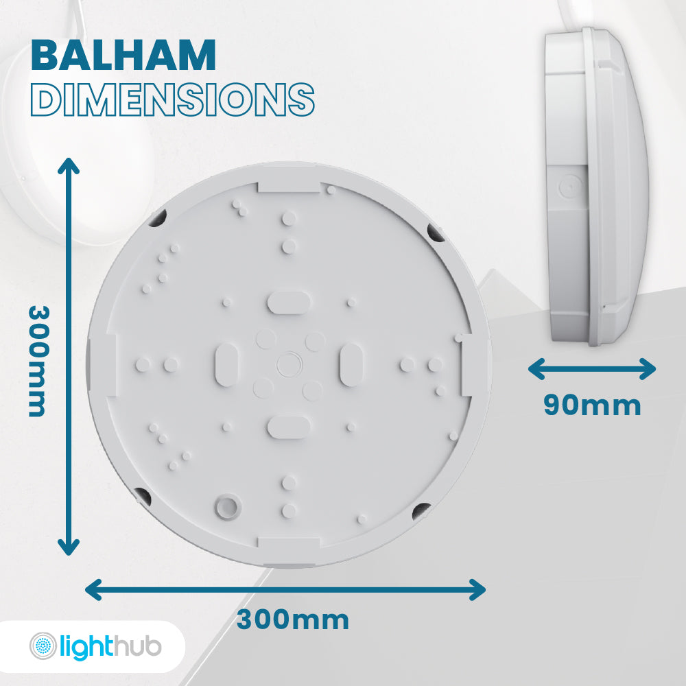 BALHAM Drum Bulkhead Light Fitting LED 18W CCT Tri Colour IP65 LightHub Direct