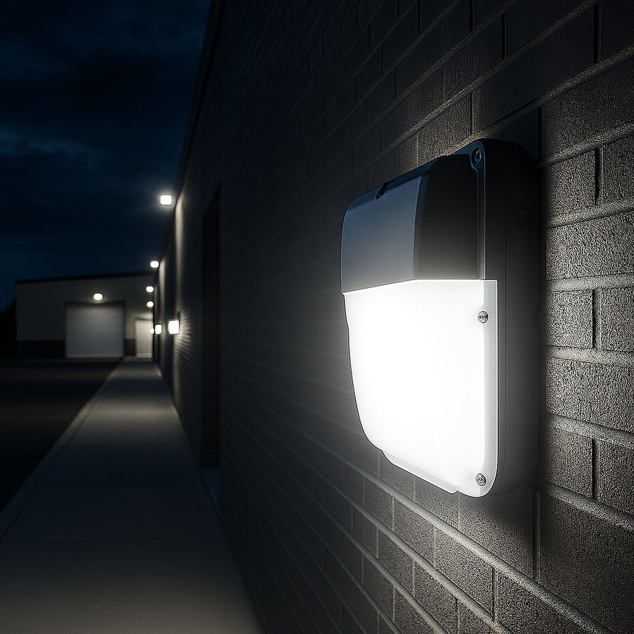LED Exterior Wall Pack Security Bulkhead Light | 30W Lumen 3000lm | CCT Tri - Colour | IP65 | Black | Photocell Dusk to Dawn - LightHub Direct