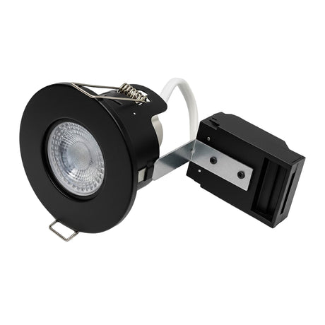 Black spotlight with adjustable arm on a white background
