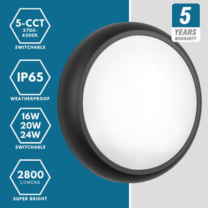 CE3X5 XL Large 400mm Slim Bulkhead Light | LED Multi Wattage & 5CCT | 2800lm | IP65 | Black