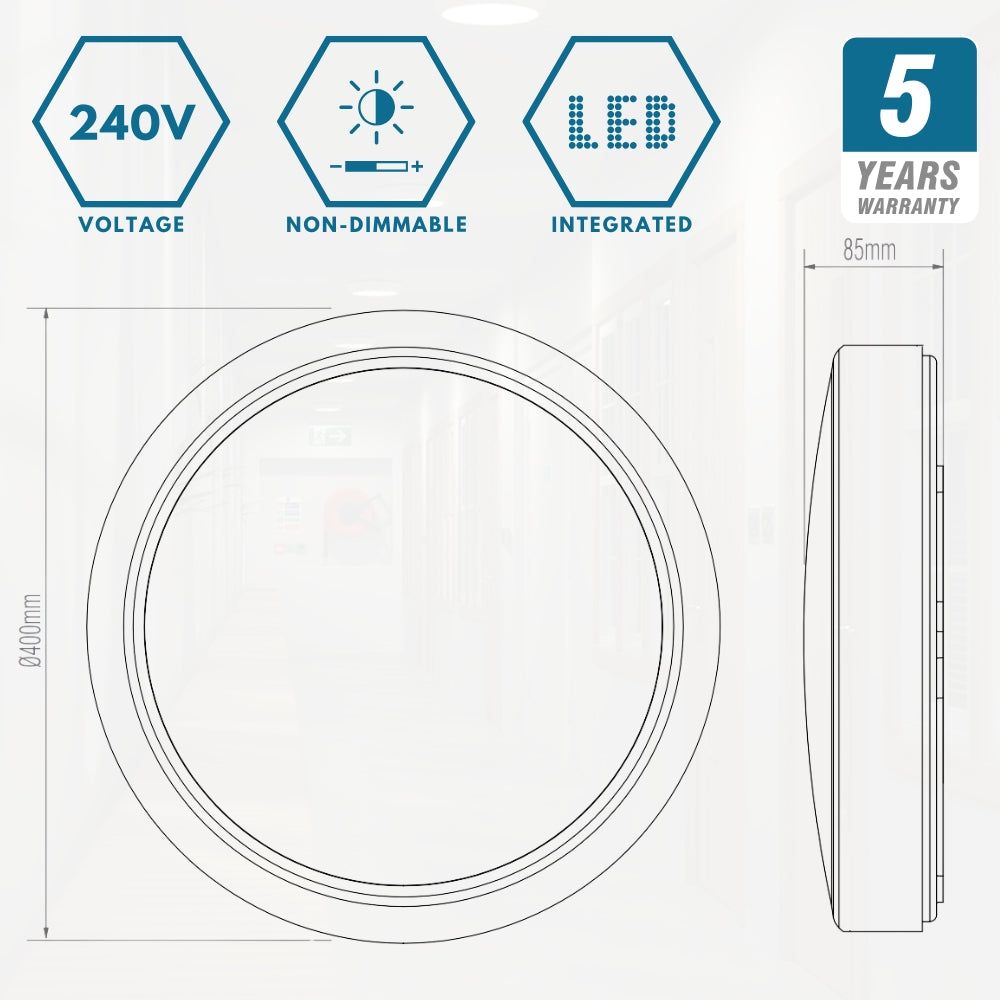 CE3X5 EDGE XLL Large 400mm Straight Edge Bulkhead Light | LED Multi Wattage 2800lm | Tri-Colour CCT | IP65 | White | Emergency