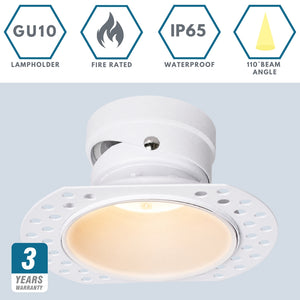 LIMA | Plaster-in Trimless Round | Fire Rated | Baffle Anti Glare Downlight | GU10 | Tilt Adjustable | White