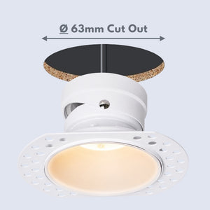 LIMA | Plaster-in Trimless Round | Fire Rated | Baffle Anti Glare Downlight | GU10 | Tilt Adjustable | White