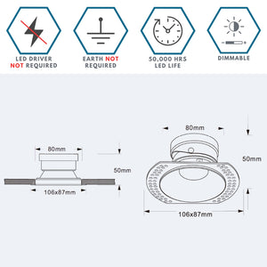 LIMA | Plaster-in Trimless Round | Fire Rated | Baffle Anti Glare Downlight | GU10 | Tilt Adjustable | White