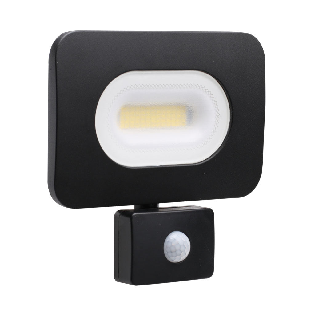 LED Mains Slim Flood Security Light | 50W 4000lm 4000K | IP65 | Black | PIR Motion Sensor