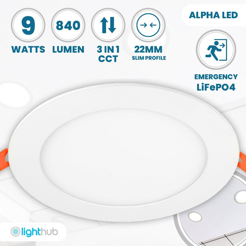 LED Slim Flat Recessed Emergency Round Downlight | Tri-Colour– LightHub ...