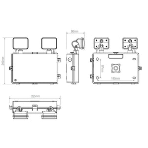 Twin Spot Non Maintained Self Test Wall Light | LED 4W | 6500K Daylight | IP65 | 3hr Emergency