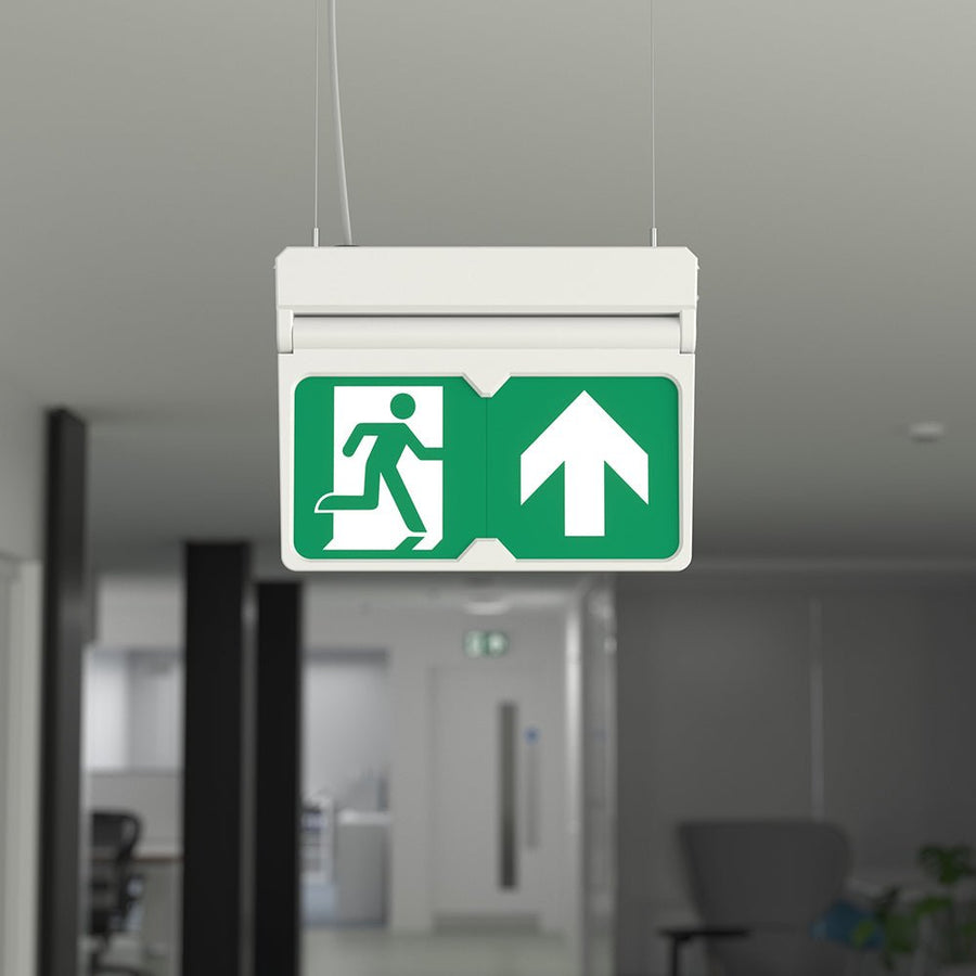 MULTI | Hanging Ceiling Surface Exit Running Man Sign Light | LED 3W 200lm | 4000K Neutral White | IP20 | 3hr Emergency | White - LightHub Direct