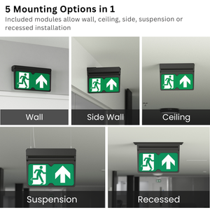 MULTI | Surface Ceiling Recessed Exit Running Man Sign Light | LED 3W 200lm | 4000K Neutral White | IP20 | 3hr Emergency | Black