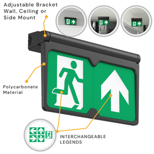 MULTI | Surface Ceiling Recessed Exit Running Man Sign Light | LED 3W 200lm | 4000K Neutral White | IP20 | 3hr Emergency | Black