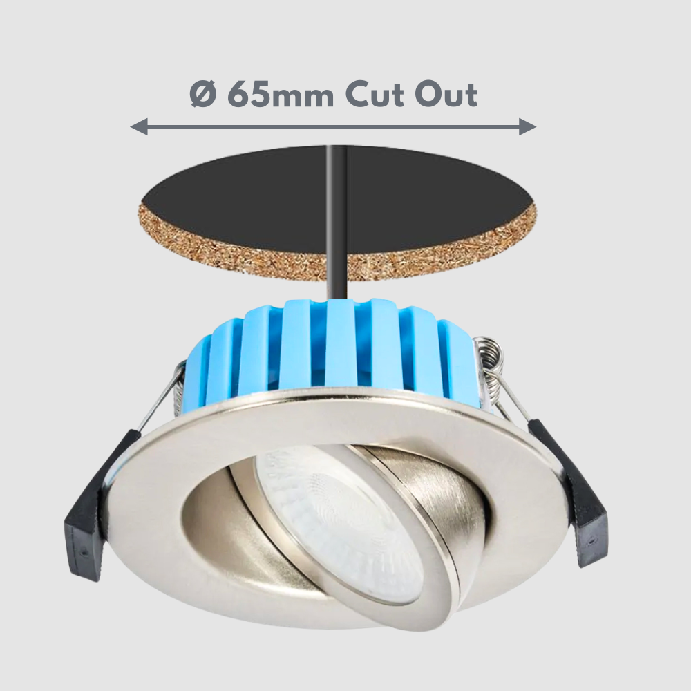 EDEN | Tri-Colour CCT | LED Tilt Adjustable Fire Rated Downlight | Dimmable 7W 700lm | IP65 | Satin Nickel
