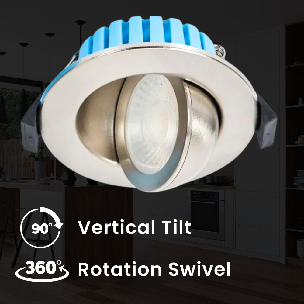 EDEN | Tri-Colour CCT | LED Tilt Adjustable Fire Rated Downlight | Dimmable 7W 700lm | IP65 | Satin Nickel