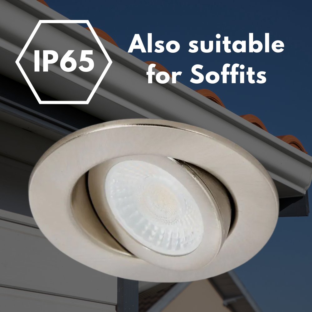 EDEN | Tri-Colour CCT | LED Tilt Adjustable Fire Rated Downlight | Dimmable 7W 700lm | IP65 | Satin Nickel