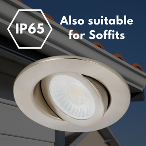 EDEN | Tri-Colour CCT | LED Tilt Adjustable Fire Rated Downlight | Dimmable 7W 700lm | IP65 | Satin Nickel