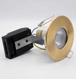 Brass Shower Fire Rated GU10 Open Back Downlight | Pressed Steel | IP65 | 30-90 Min Rated