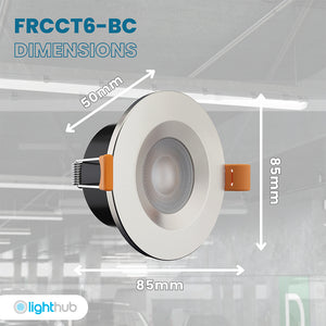STRATA ONE | Tri-Colour CCT | LED Fire Rated Downlight | Dimmable 6W 600lm | IP65 | Brushed Chrome
