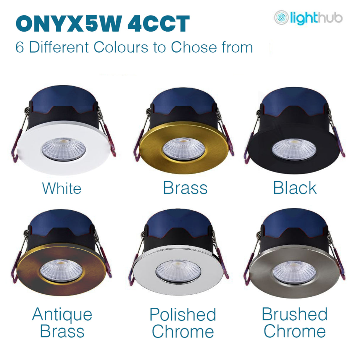 ONYX | Quad-Colour CCT | LED Fire Rated Downlight | Dimmable 5W 567lm | IP65 | White