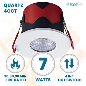 ONYX | Quad-Colour CCT | LED Fire Rated Downlight | Dimmable 7W 750lm | IP65 | White