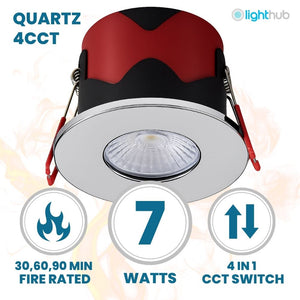 ONYX | Quad-Colour CCT | LED Fire Rated Downlight | Dimmable 7W 750lm  | IP65 | Polished Chrome