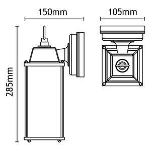 LORA | Outdoor Down Box Glass Wall Porch Lantern Light | LED Vintage 6W E27 | IP23 | Black | 2000K Warm White - LightHub Direct