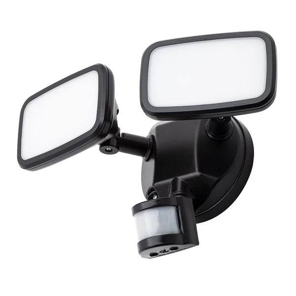 LYNN | LED Outdoor Twin Wall Spot Flood Light | 20W 1500lm | IP65 | Black | PIR Motion Sensor
