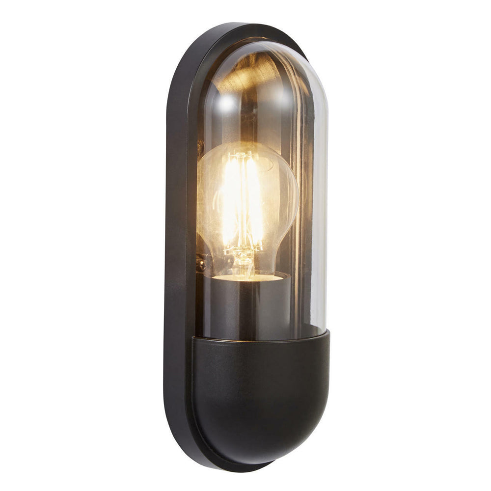 PILULE | Oval Bulkhead Outdoor Glass Wall Light Lantern | E27 | IP54 | Black