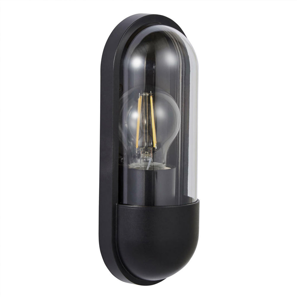 PILULE | Oval Bulkhead Outdoor Glass Wall Light Lantern | E27 | IP54 | Black