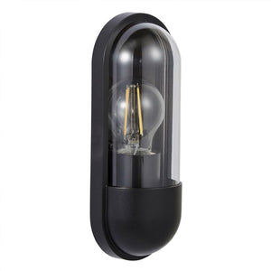 PILULE | Oval Bulkhead Outdoor Glass Wall Light Lantern | E27 | IP54 | Black