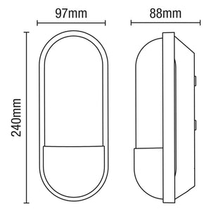 PILULE | Oval Bulkhead Outdoor Glass Wall Light Lantern | E27 | IP54 | Black