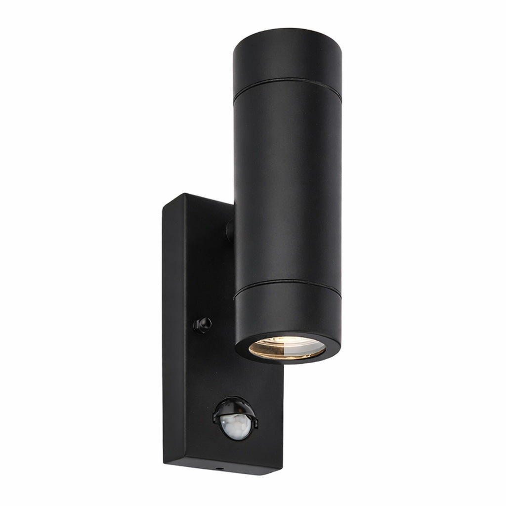 KEW Up / Down Outdoor Stainless Steel Garden Porch Wall Light | GU10 | IP44 | PIR Motion Sensor | Matte Black