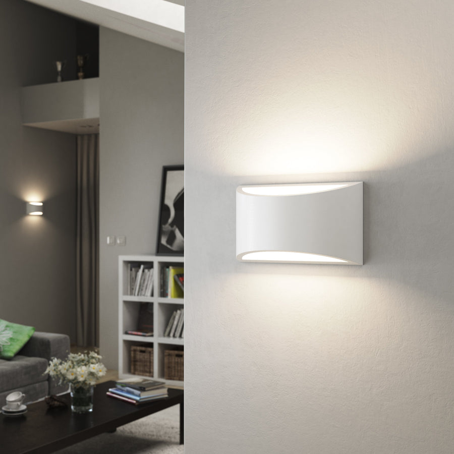 ALPHA XL Curved Plaster Uplighter Wall Fitting | E14 | Up Down Light Effect | 3000K Warm White Dimmable - LightHub Direct
