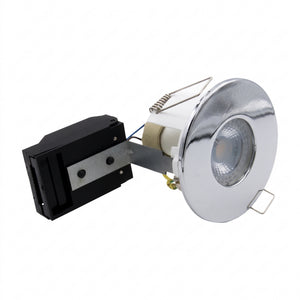 Polished Chrome Shower Fire Rated GU10 Open Back Downlight | Pressed Steel | IP65 | 30-90 Min Rated
