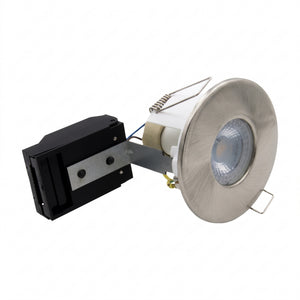Brushed Nickel Shower Fire Rated GU10 Open Back Downlight | Pressed Steel | IP65 | 30-90 Min Rated