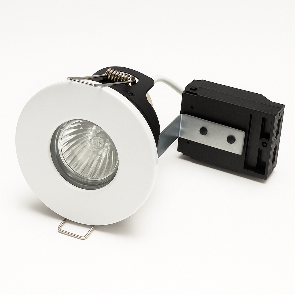 White Shower Fire Rated GU10 Open Back Downlight | Pressed Steel | IP65 | 30-90 Min Rated