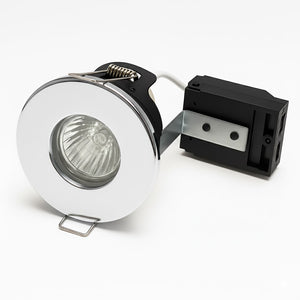 Polished Chrome Shower Fire Rated GU10 Open Back Downlight | Pressed Steel | IP65 | 30-90 Min Rated