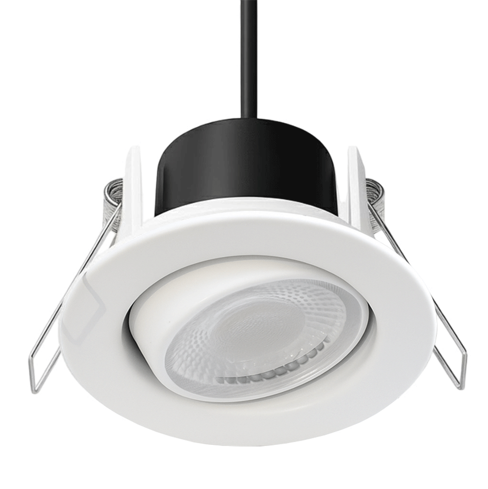 Fire Rated Dimmable Tilt Adjustable Downlight | LED 5W 480lm | 3000K Warm White | IP65 | White