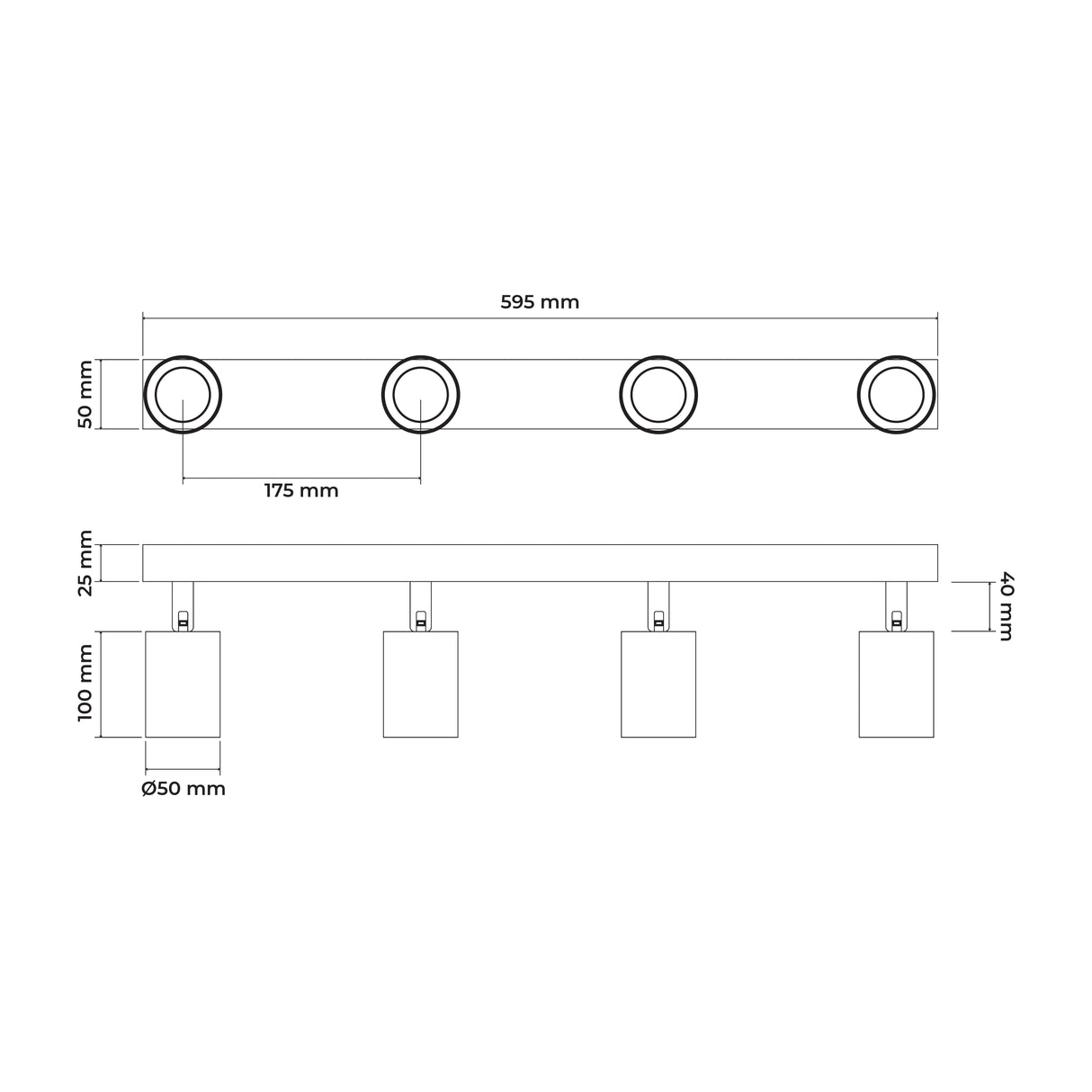 Brushed Nickel Quad Head GU10 Bar Spotlight | 4 x GU10 | Adjustable Heads | IP20
