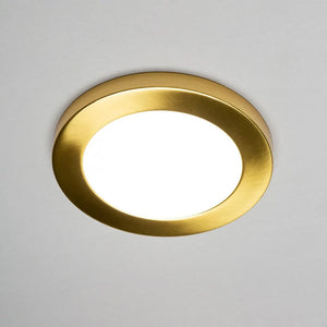 Adjustable Slim Flat Recessed / Surface Round Downlight Panel Light Fitting | LED 12W 1200lm | CCT Tri-Colour | IP44 | Satin Brass