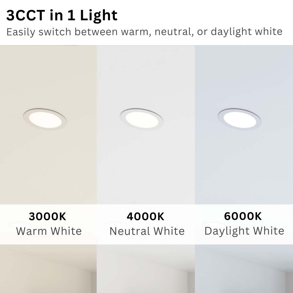 Dimmable Slim Flat Recessed Round Downlight Panel Light Fitting | LED 18W 1600lm | CCT Tri-Colour | IP44 | White