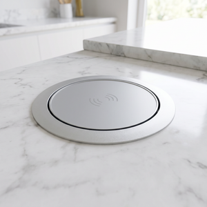 KENSAL | Pop-Up Worktop Socket | 2 x UK Sockets + 2 x USB-C PD 20W | Wireless Charging | Silver