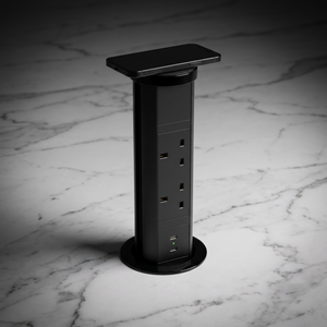 KENSAL | Pop-Up Worktop Socket | 2 x UK Sockets + 2 x USB-C PD 20W | Wireless Charging | Black
