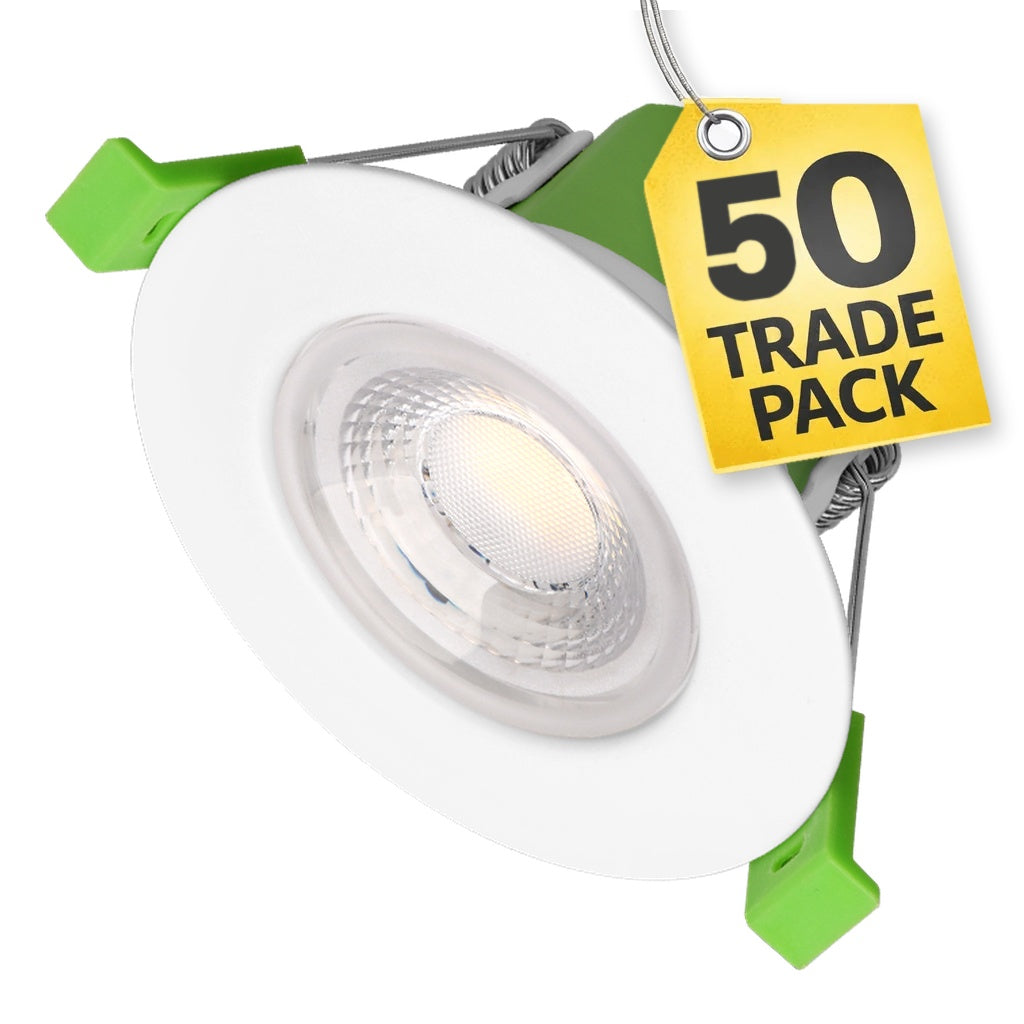 STRATA 5 | Tri-Colour CCT | LED Fire Rated Downlight | Dimmable 6W 655lm | IP65 | White | TRADE 50 Pack