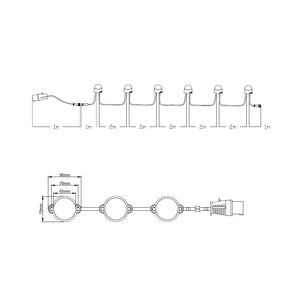VOLTA 110V LED Festoon String Site Light Kit | IP44 | 30W 2790lm | 6500K Daylight White | 12m 6 Heads