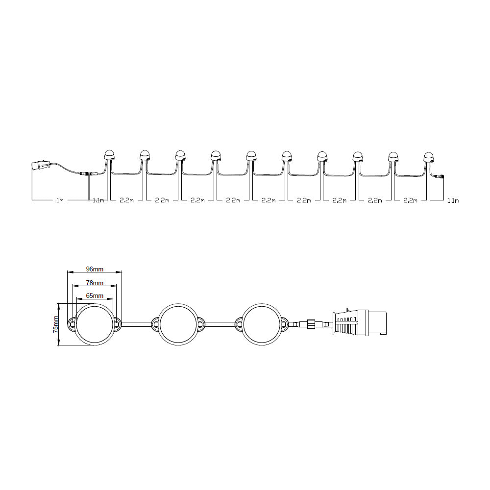 VOLTA 110V LED Festoon String Site Light Kit | IP44 | 50W 4650lm | 6500K Daylight White | 20m 10 Heads