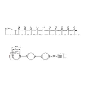 VOLTA 110V LED Festoon String Site Light Kit | IP44 | 50W 4650lm | 6500K Daylight White | 20m 10 Heads